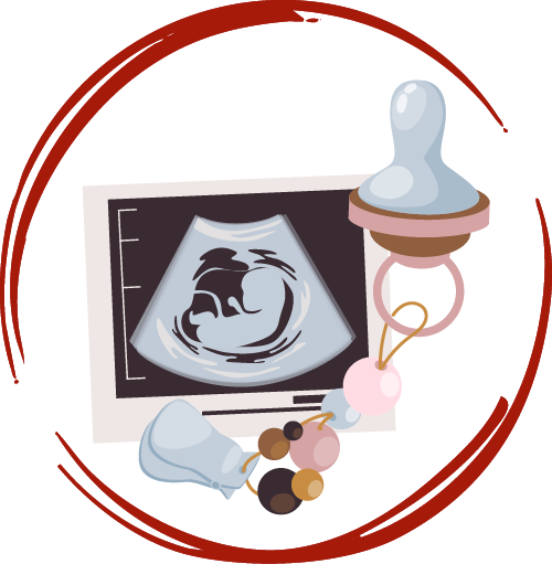 Une lolette de bébé avec une échographie, dans un style vector flat design - Sophrologue Vienne 38